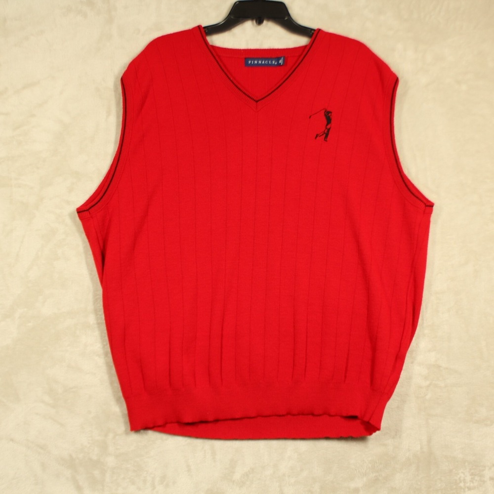 Pinnacle Mens Sweater Vest Red Sz XL Made In USA Golf Man Swinging Logo